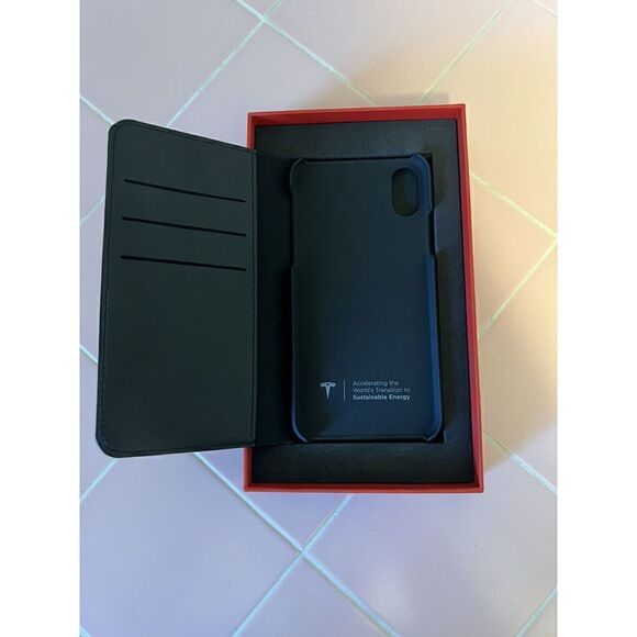 Tesla Leather Iphone X Folio Case Black New In Box - Picture 1 of 4